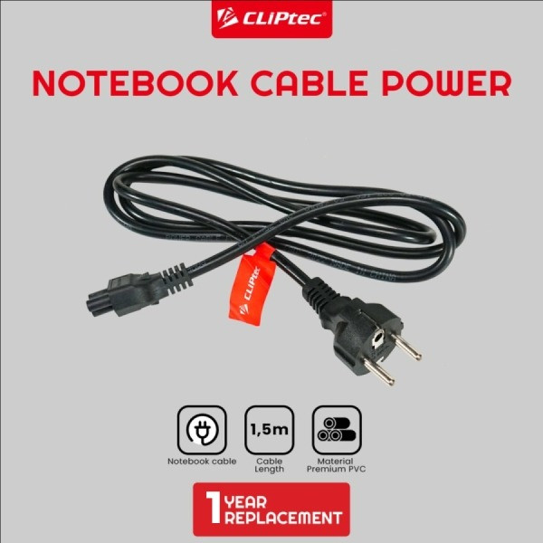 Kabel Power Notebook CLIPtec Tebal 1.5m - Notebook Cable Power 1.5m
