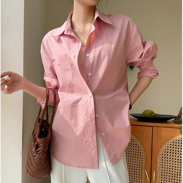 Kemeja Wanita Casual Korean Lengan Panjang Polos Blouse Import