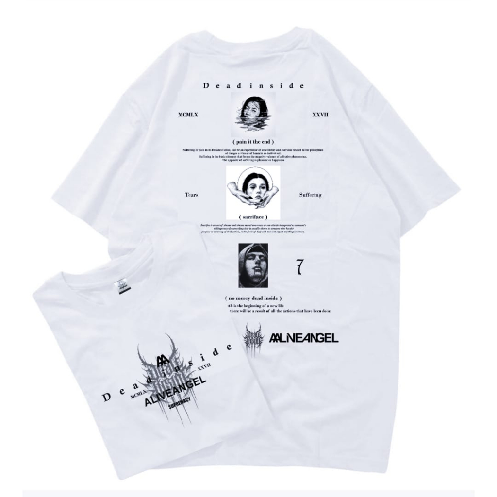 Baju Kaos Distro T-shirt Putih Streetwear Pria Wanita Terbaru Motif Dead Inside Distro Original Prem