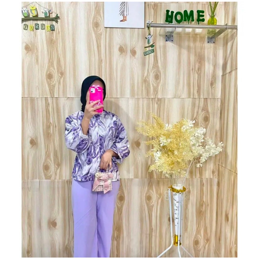 RILLO - One Set Marble / Setelan Kemeja &amp; Celana Wanita Kekinian