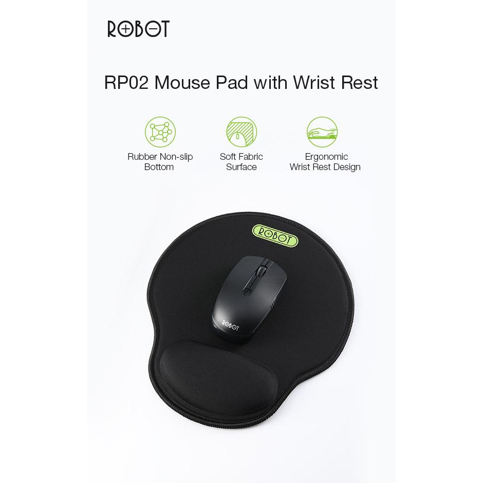 Robot RP02 with Ergonomic Wrist Rest Mousepad PC / Laptop Black