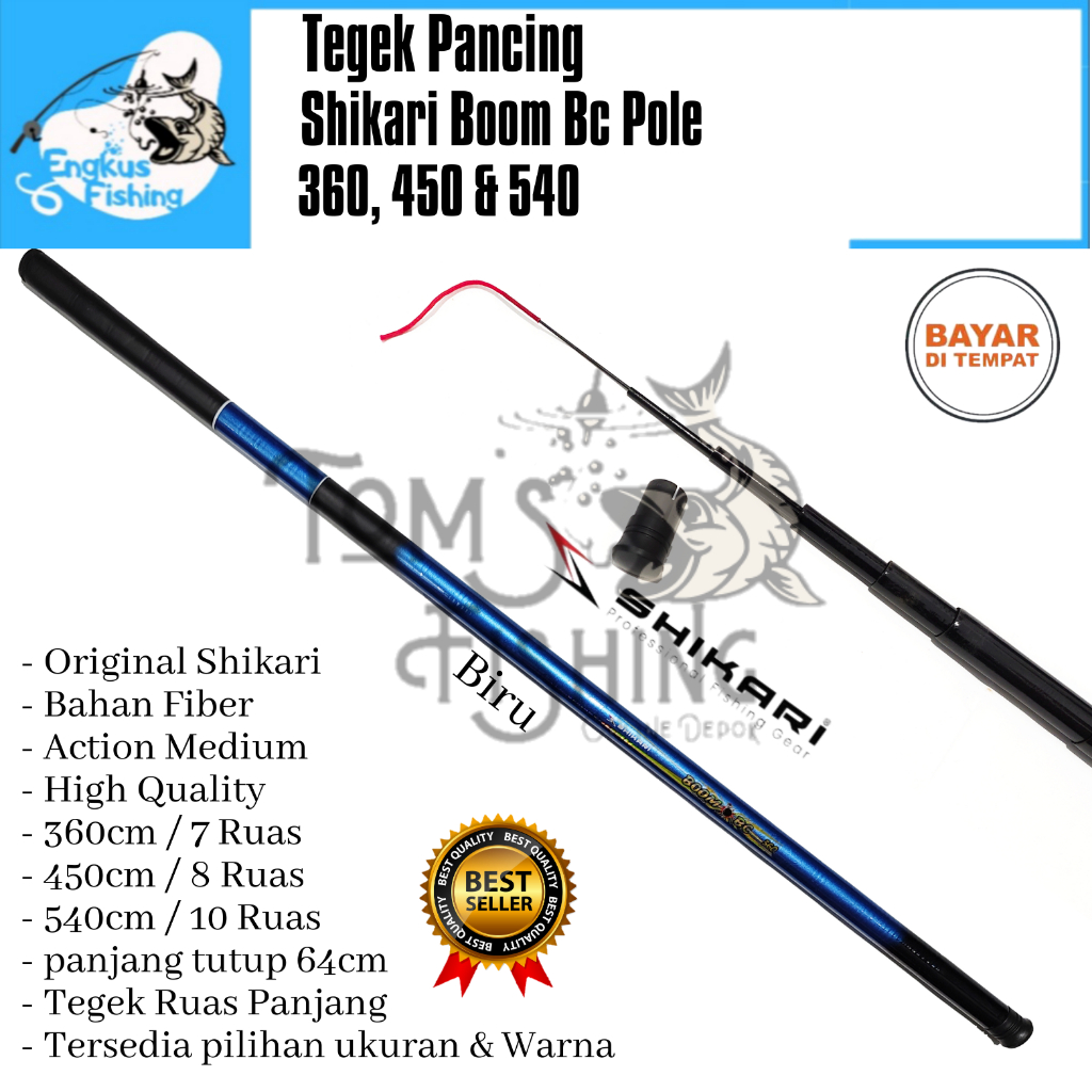 Tegek Pancing Shikari Boom BC 360cm, 450cm &amp; 540cm (Ruas Panjang) Murah Berkualitas - Engkus Fishing