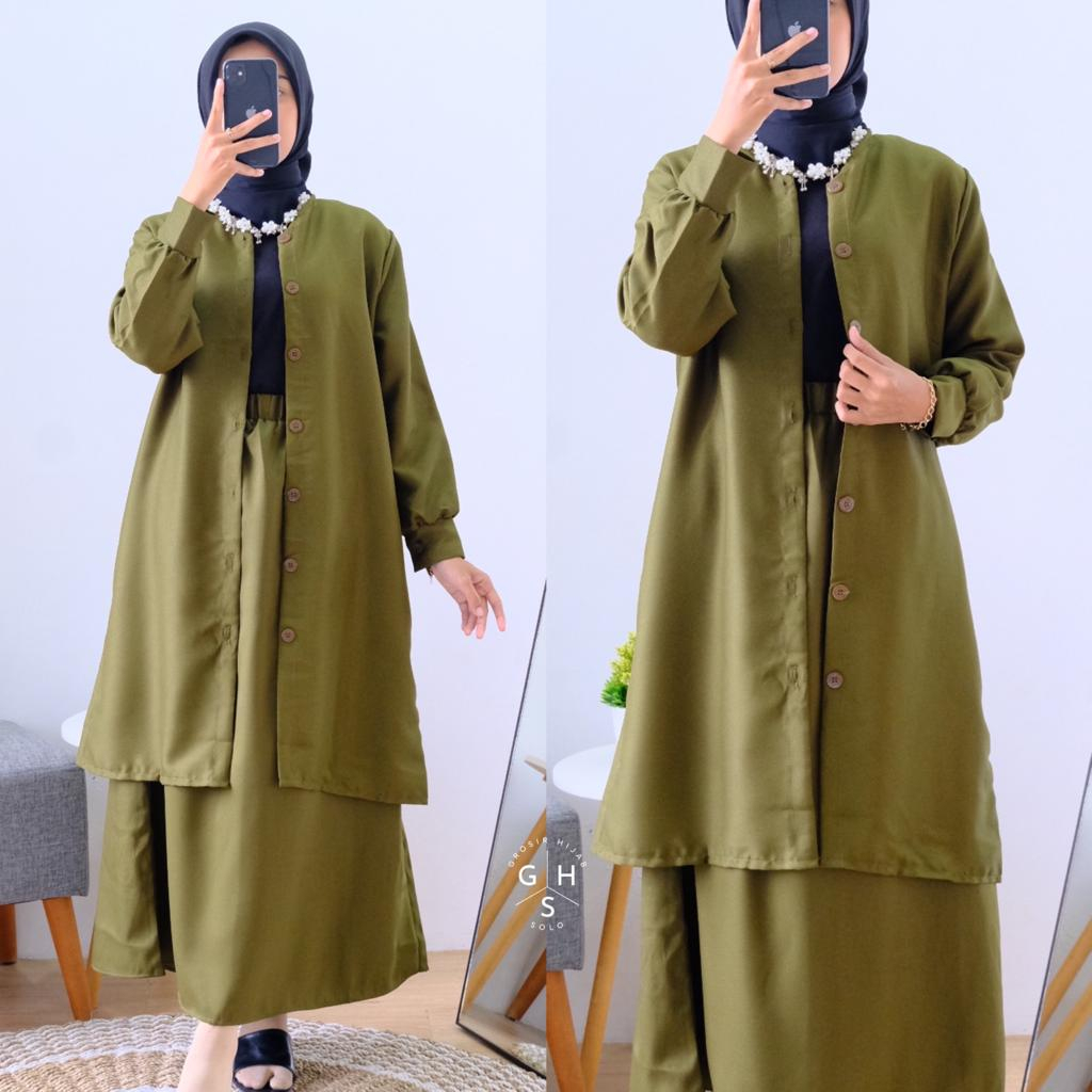 (MSB) ONE SET REVY LONG TUNIK ROK WANITA SET MOSCREPE