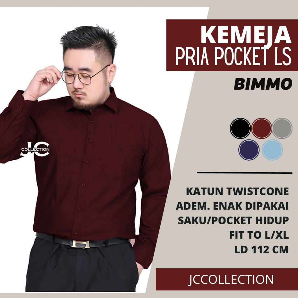 Kemeja Pria Lengan Panjang Bimmo / Kemeja Lengan Panjang V Neck Cowok JCCollections