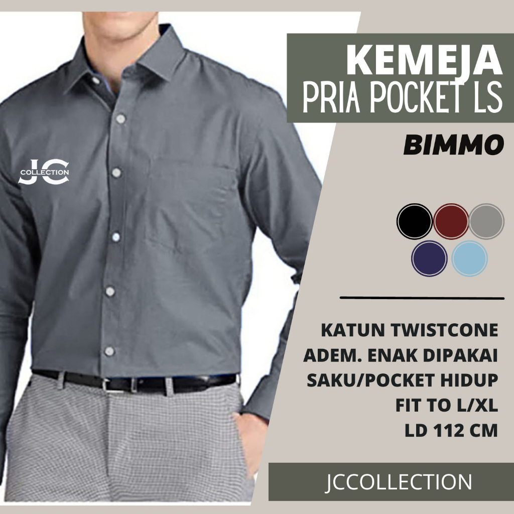 Kemeja Pria Lengan Panjang Bimmo / Kemeja Lengan Panjang V Neck Cowok JCCollections