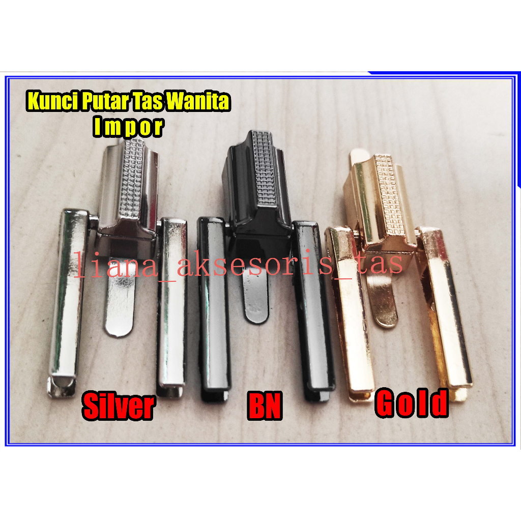 -AKSESORIS WANITA KUNCI PUTAR - KUNCI PUTAR TAS WANITA MODEL GARPU IMPOR WARNA LIGHT GOLD & BLACK NI