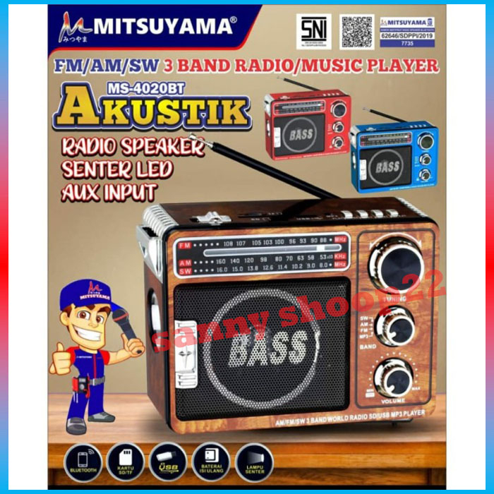 Radio SN-4020BT Jadul Fm Am Sw Bluetooth USB Micro Sd Player Ada Senter Bisa Cas stok ready