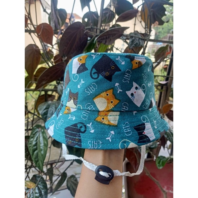 TOPI BUCKET ANAK LUCU VIRAL MOTIF PRINTING KARAKTER KUCING