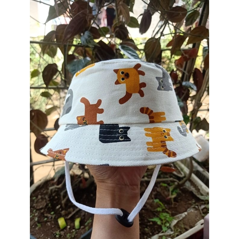 TOPI BUCKET ANAK LUCU VIRAL MOTIF PRINTING KARAKTER KUCING