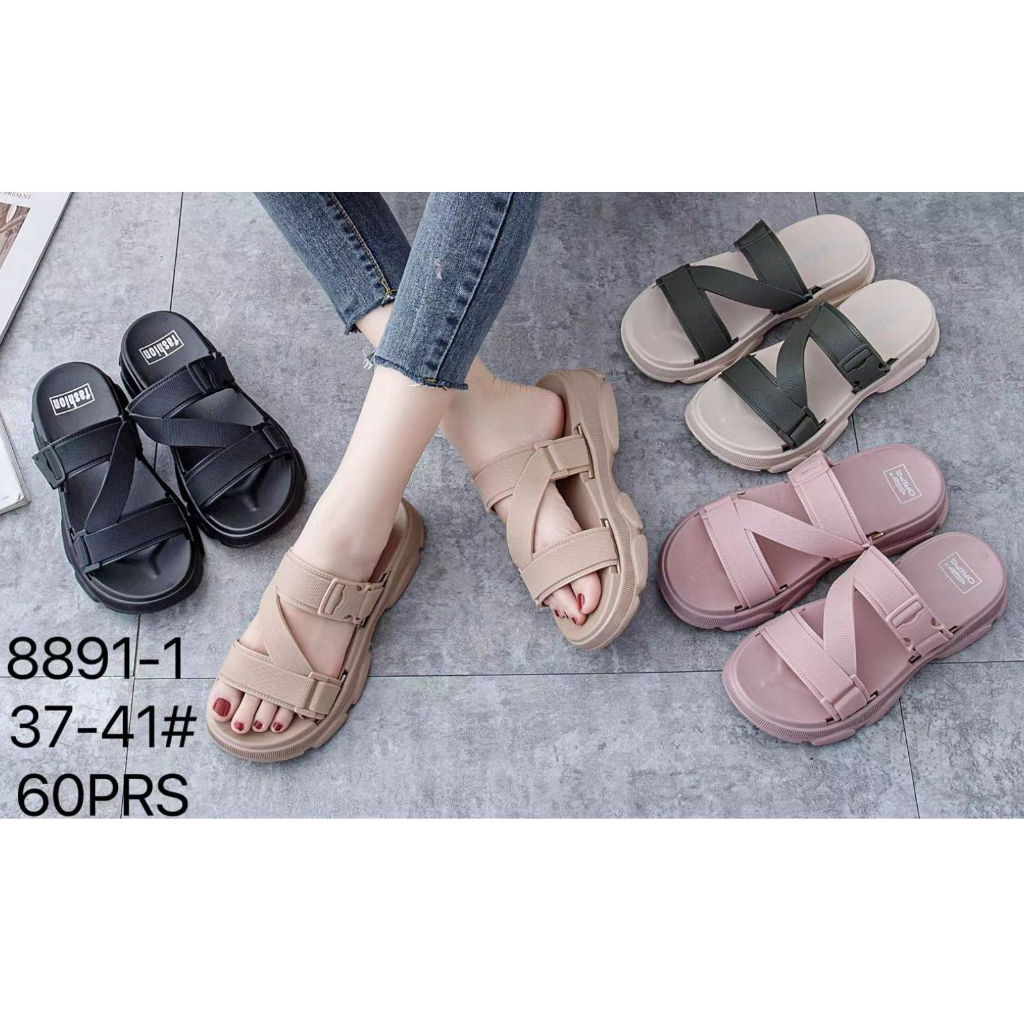 Sandal FUJI Platform Wanita Ban 2 Selempang Motif Gesper Klik LLS 8891-1L 36-41