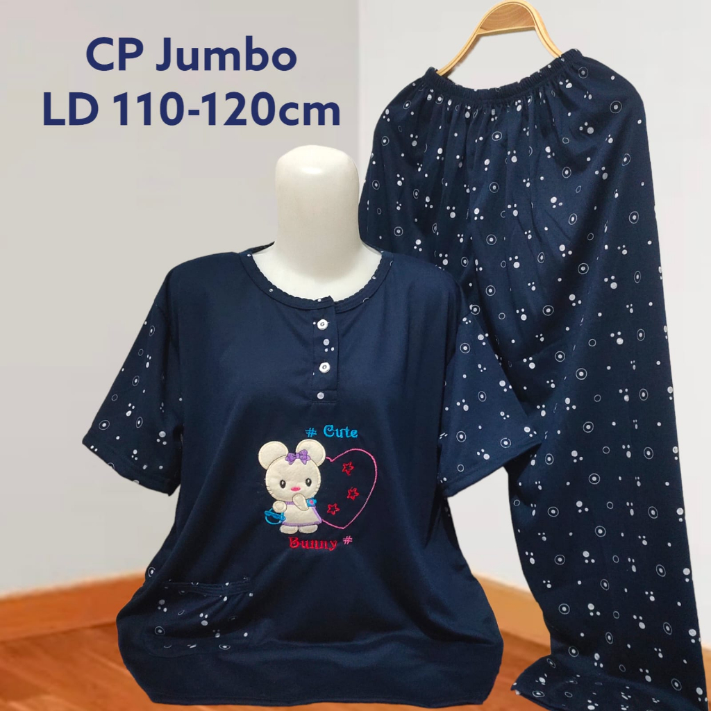 BAJU TIDUR WANITA DEWASA SETELAN CP CELANA PANJANG LENGAN PENDEK KAOS BABYDOLL LD 110-120CM