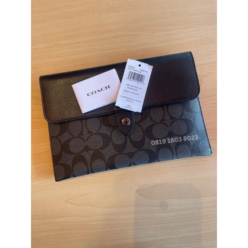 Clutch Wristlet Coach Signature Mini Tablet Charcoal Authentic (Preloved)