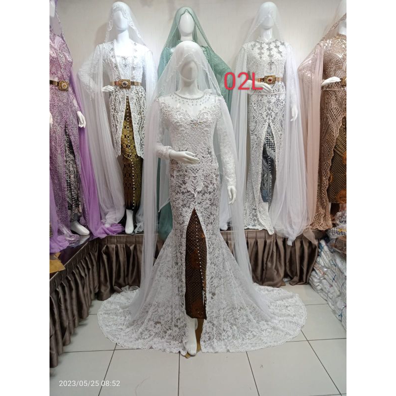 kebaya akad nikah Payet ada ekor bahan brukat/