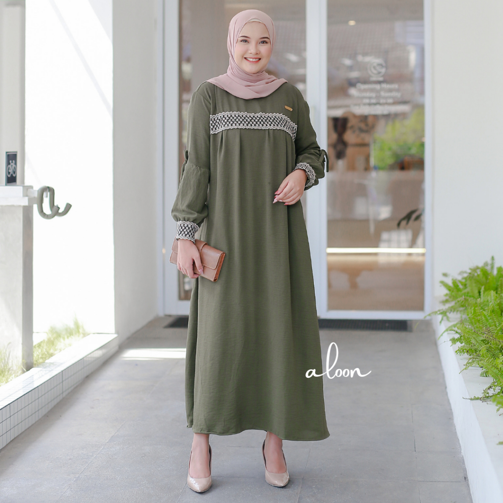 Nabila Gamis Brukat Crinkle Airflow – Gamis Remaja Dress Terbaru