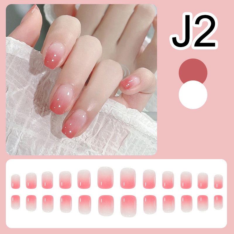 J24 Kuku Palsu Polos Bening Pendek dan Panjang Fake Nails Aesthetic + Lem