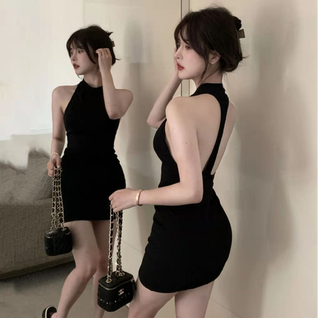 Sexy Dress Wanita Gaun Mini Seksi Hitam Korean Manis Sweet Back 1306T