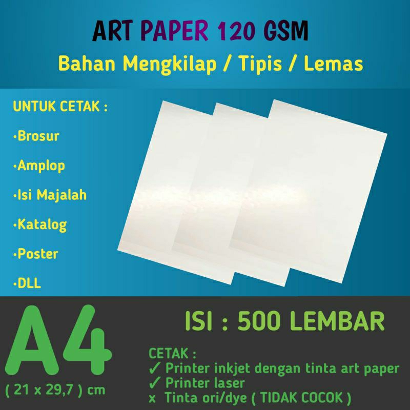 

1 RIM Art Paper 120 GSM A4 / Kertas Bahan Brosur Glossy Mengkilap 120 gram isi 500 Lembar