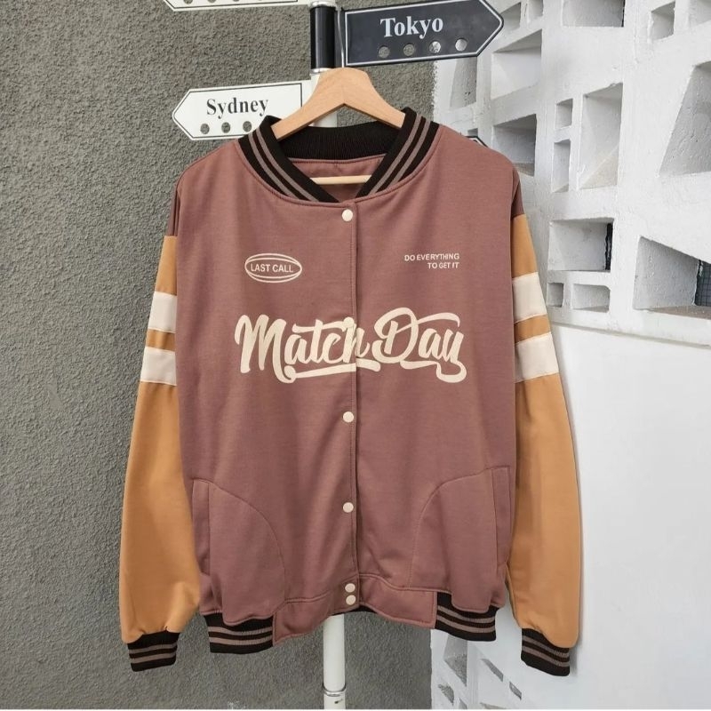 Jaket Sweater Baseball Pria Motif MATCHDAY Lengan Comby