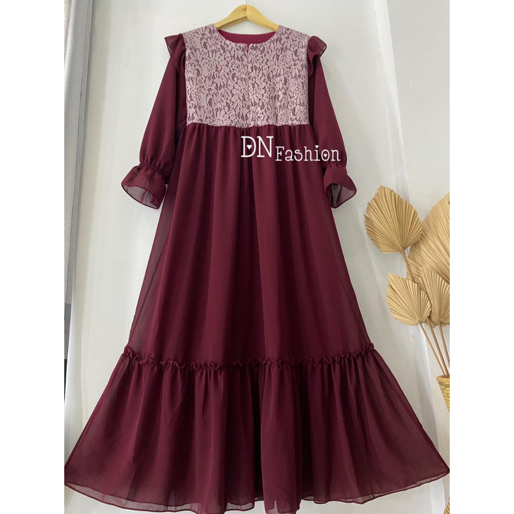 Gamis Ceruty Babydoll Mix Brukat Cantik / Gamis Terbaru Ceruty Brukat Depan Saja