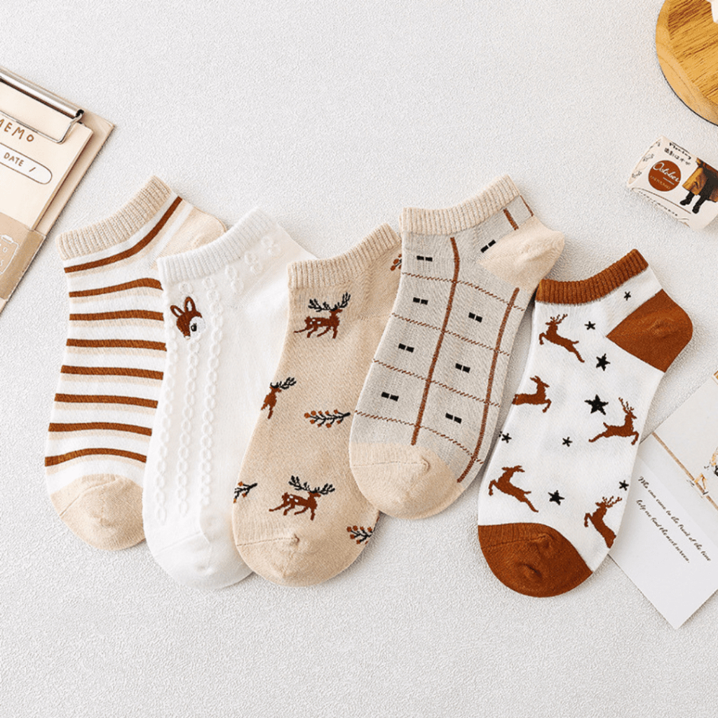 Kaos Kaki 5 Pasang Motif Putih Bahan Katun Kaos Kaki Wanita - Zenith