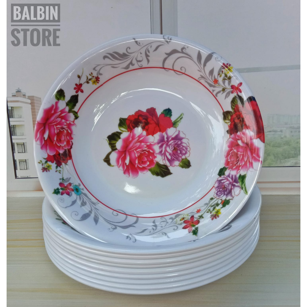 PROMO 6.PCS PIRING MAKAN MELAMINE WARE UKURAN BESAR 23.CM MOTIF RED ROSE FOOD GRADE