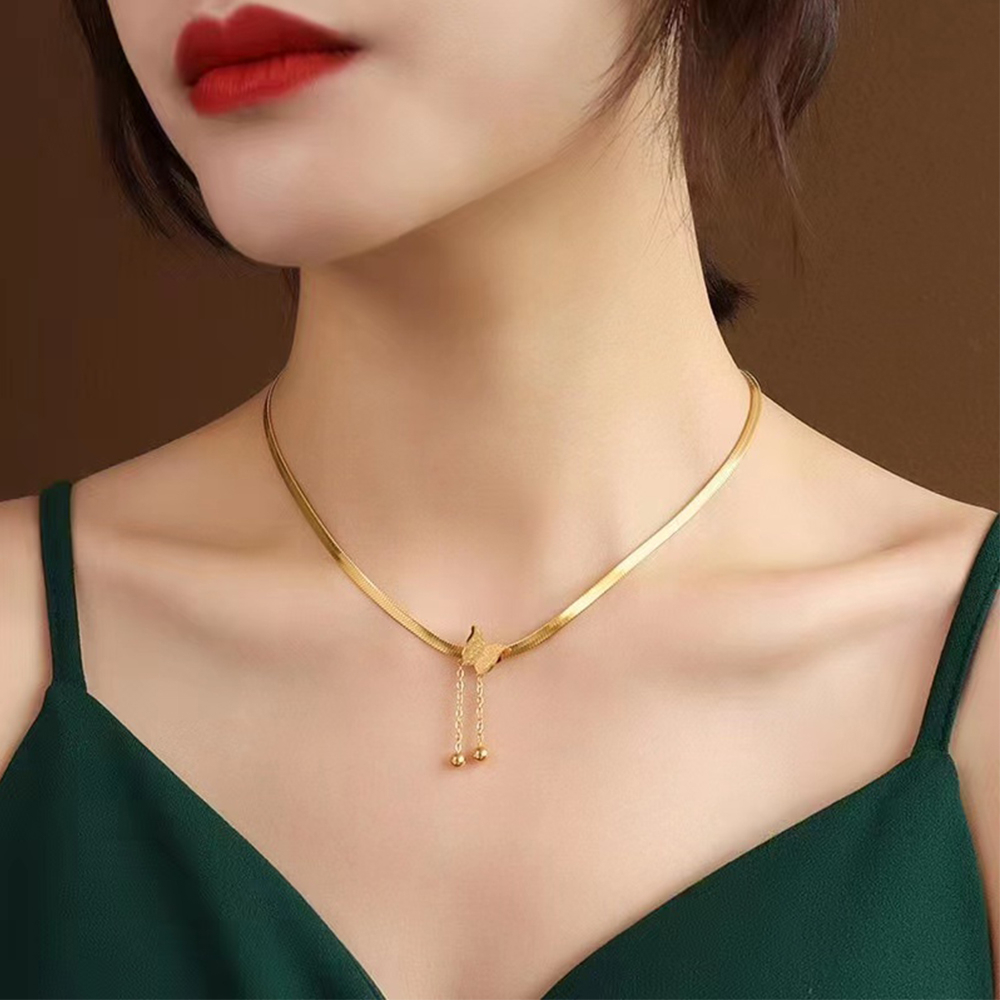 COD Kalung Titanium Asli Wanita Anti Karat Emas 18k Berlian Beruntung Karakter Aksesoris D824