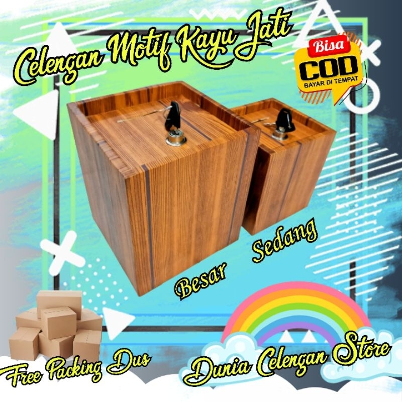 Celengan Unik Motif Serat Kayu Jati (Pakai Kunci) - Celengan Besar Motif Serat Kayu