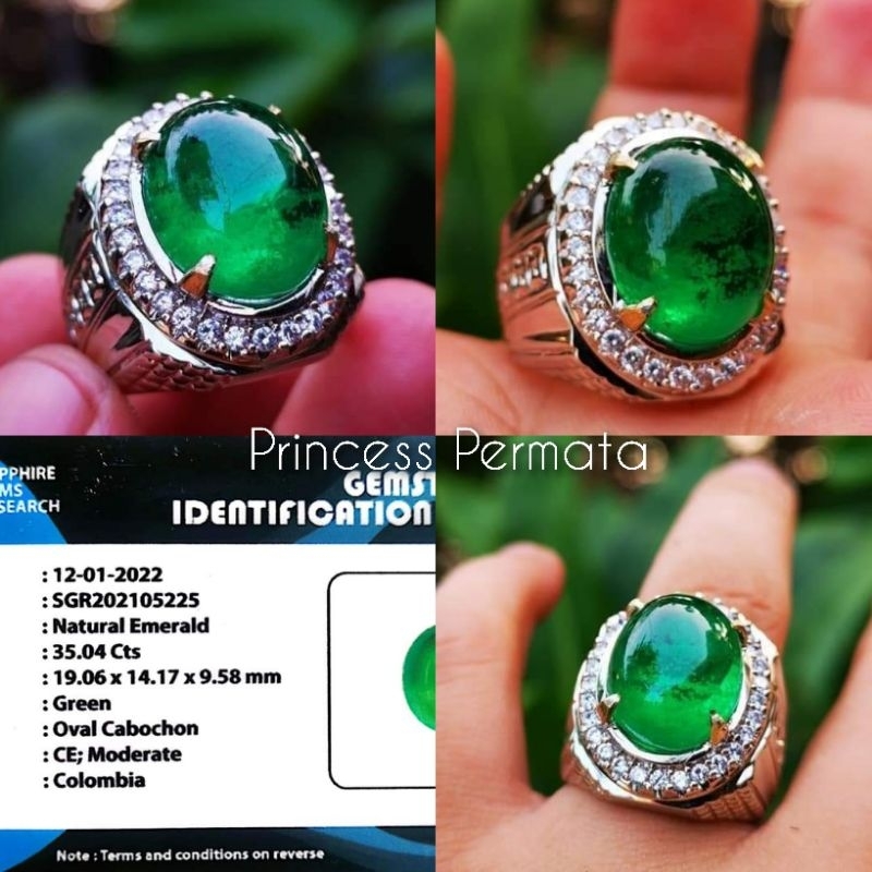 Natural Cincin Batu Permata Emerald Beryl/ Zamrud Colombia Clean Crystal Include Memo SGR GEMS Lab