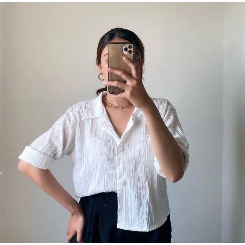 Soya Shirt - Kemeja Wanita Lady Crush Oversize - Blouse Wanita Korean Style - Baju Wanita Dewasa Lengan 7/8 - Atasan Wanita Oversized - Pakaian Wanita Terbaru
