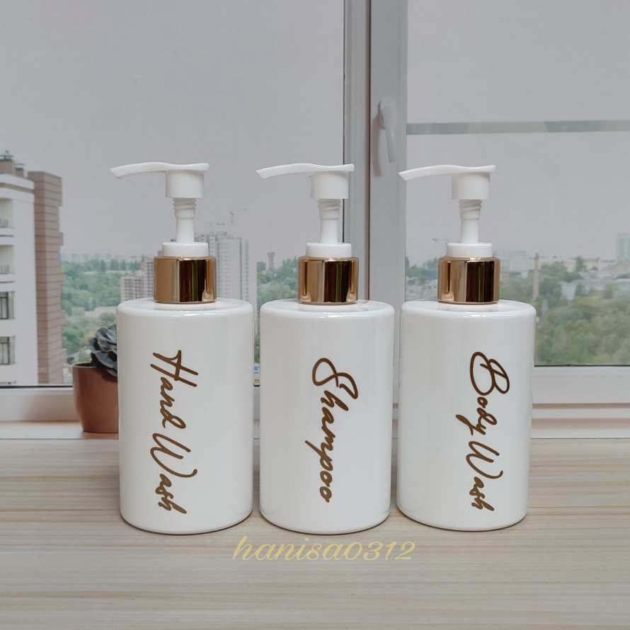 Botol Pump 250ml Putih Tempat Sabun Cair Pump Lotion Gold Stiker Anti Air