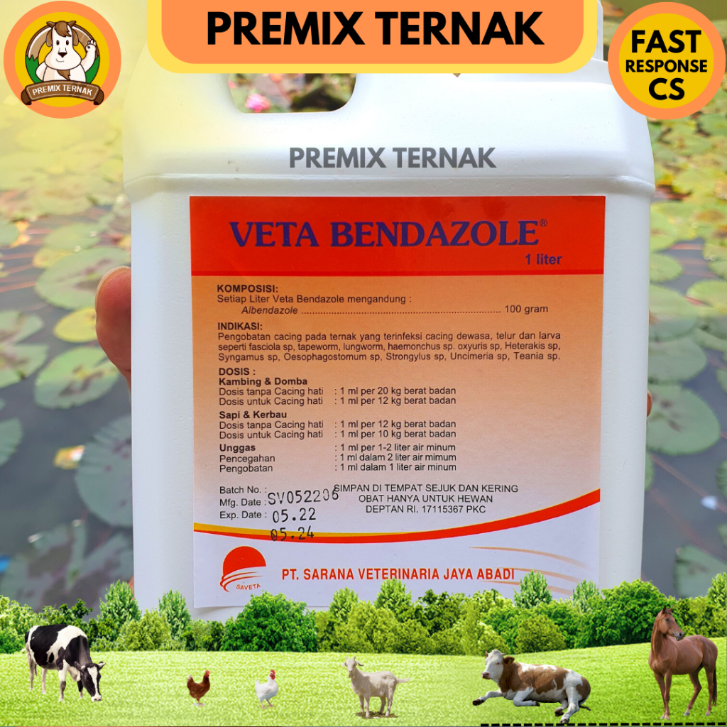 VETA BENDAZOL 1 LITER - Obat Cacing Sapi kambing Domba Cair Ampuh Mengobati Cacingan Pada Ternak Ayam babi Sapi Kambing Domba