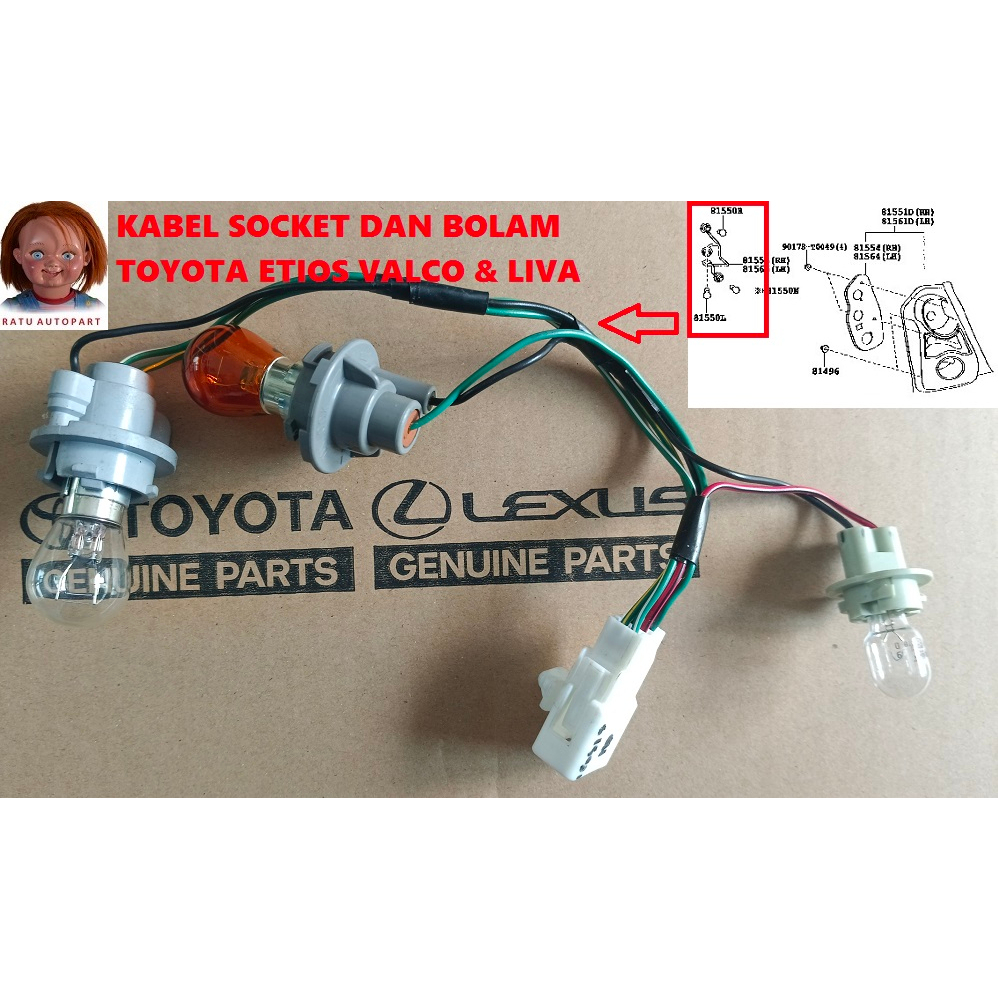 KABEL SOCKET DAN BOLAM LAMPU STOP BELAKANG TOYOTA ETIOS VALCO LIVA
