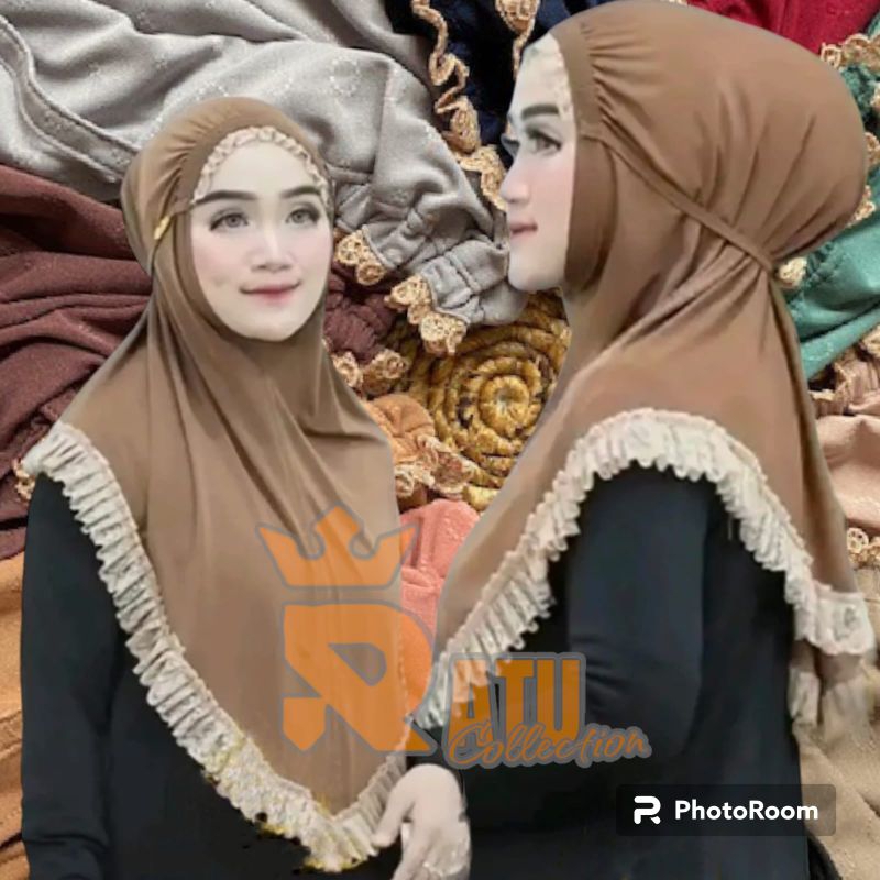 hijab instan Bergo kerut renda lipit jilbab instan renda kerut terbaru ORI KARTIKA