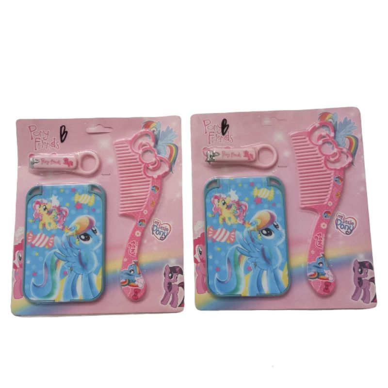 Sisir cermin lipat gunting kuku set 3in1 Little Pony, Frozen / Cermin lipat sisir gunting kuku set l