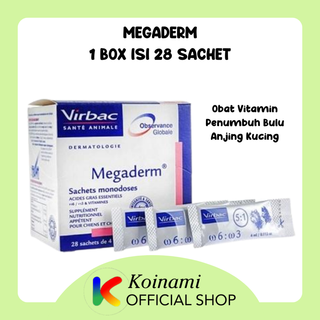 MEGADERM 4ml @ 1 box isi 28 sachet / obat vitamin penumbuh bulu hewan kucing anjing cat dog / virbac
