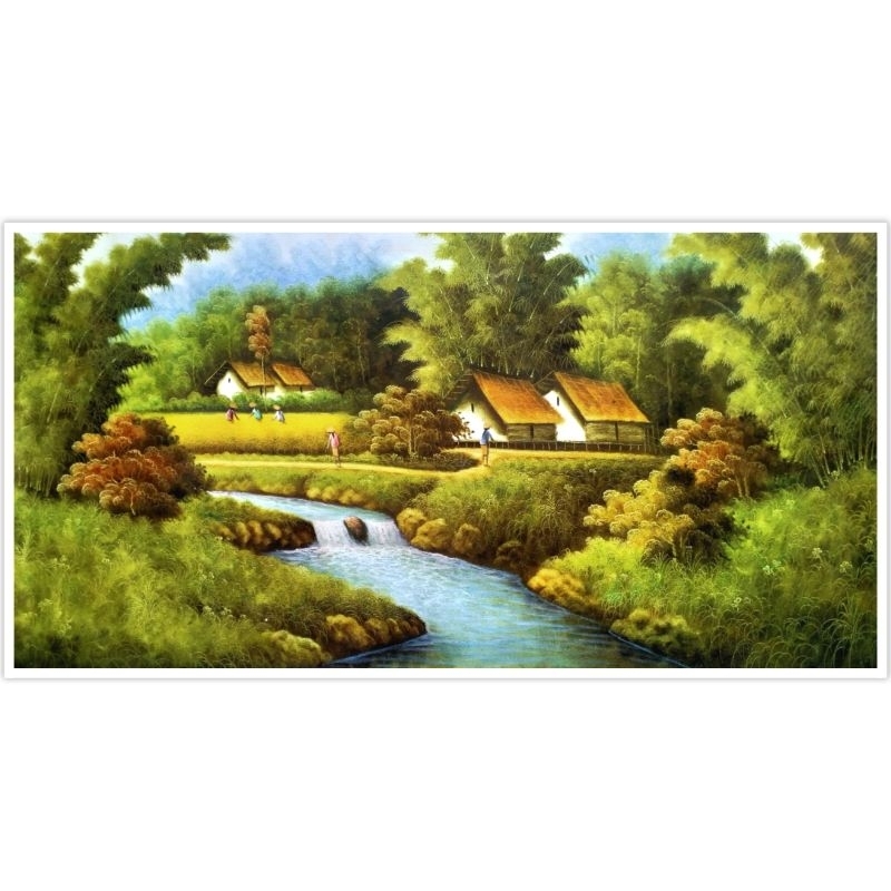 Lukisan Pemandangan Kampung 60 x 120 cm