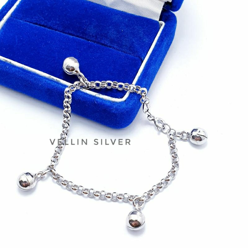 Gelang Anak Perak Asli Silver 925 Lapis Emas Putih - Gelang Rantai Nori Kerincing