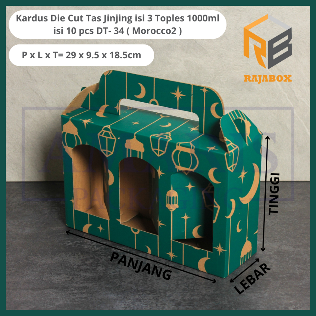 

DT-34 Kardus Die Cut Tas Jinjing Isi 3 Toples Jar (UKURAN TOPLES 9CM DAN TINGGI 17.5CM) RajaBox RB
