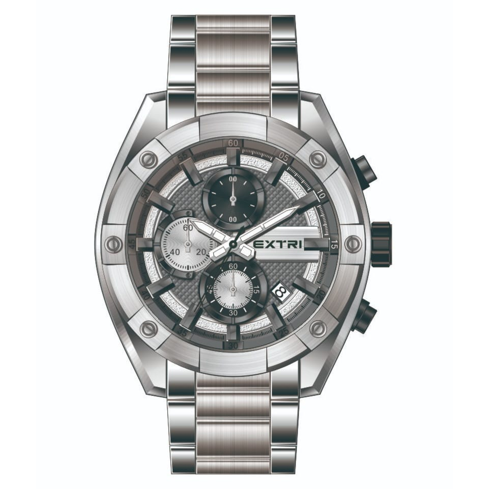 Jam Tangan EXTRI Original Rantai Stainless Chronograph Water Resist