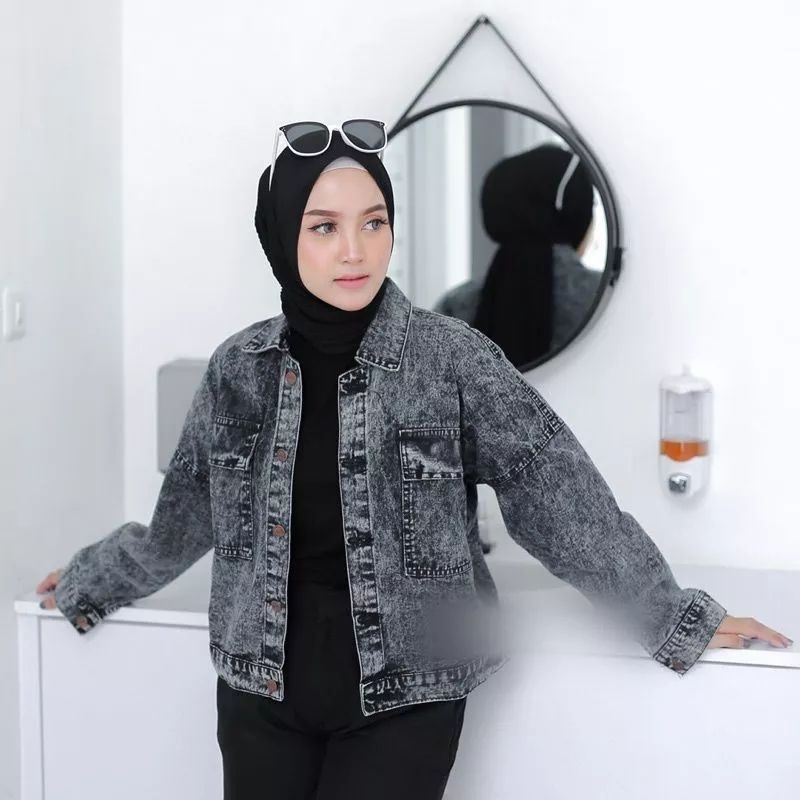 Tamstore Jaket Jeans Denim Wanita Oversize