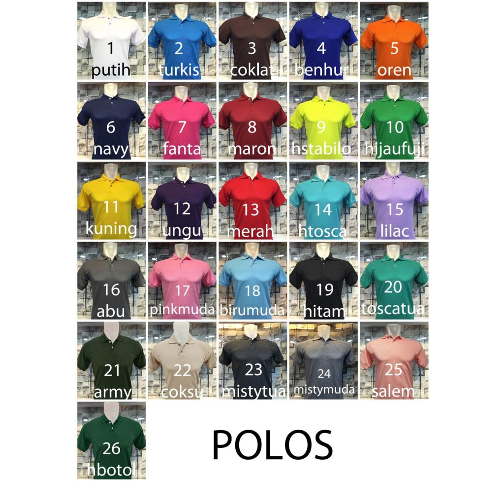 Kaos kerah polos /Polo Shirt/ bahan Pique (PE) size S, M, L, XL,XXL, XXXL
