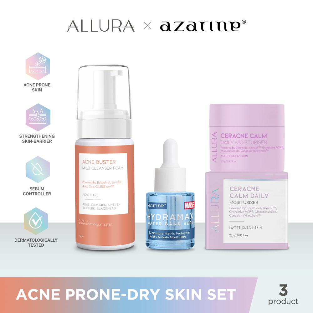 Allura x Azarine Acne Prone-Dry Skin Set Paket Kulit Kering Berjerawat [3 PCS]