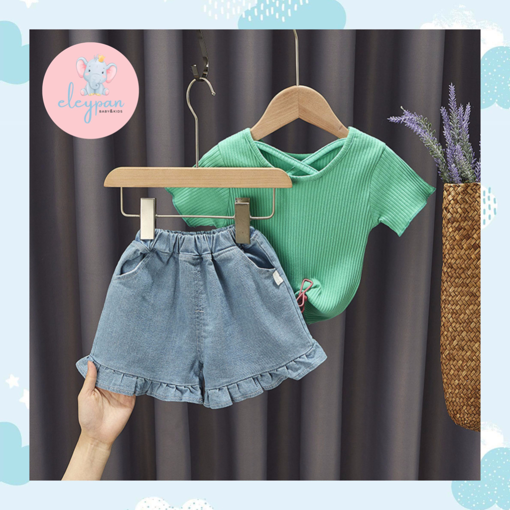 Setelan Jeans Anak Perempuan Import Set Kaos Celana Denim Anak Cewek