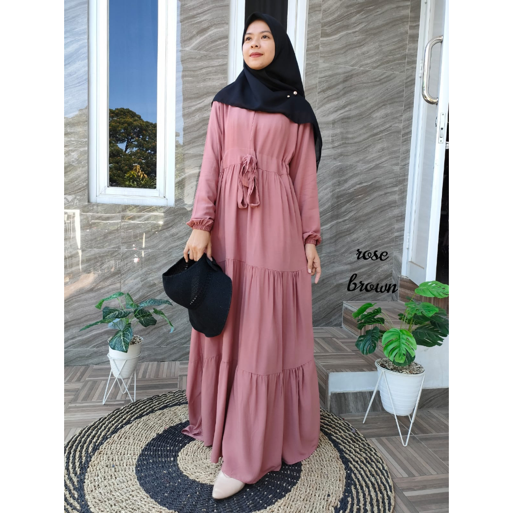 Gamis Rayon Serut Susun Basic/ Gamis Rayon Polos Serut