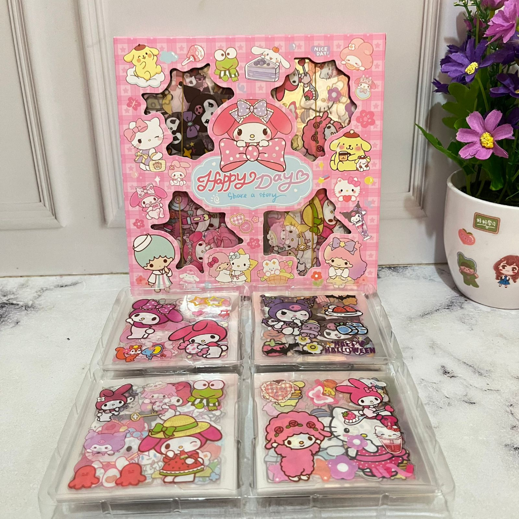 

Sticker Motif Karakter Sanrio 100 Lembar Lengkap / Stiker Sanrio 1 box isi 100 lembar Transparan Anti Air Kuromi Cinnamoroll Favorit Anak Stationary Alat Tulis Kekinian Bisa Grosir