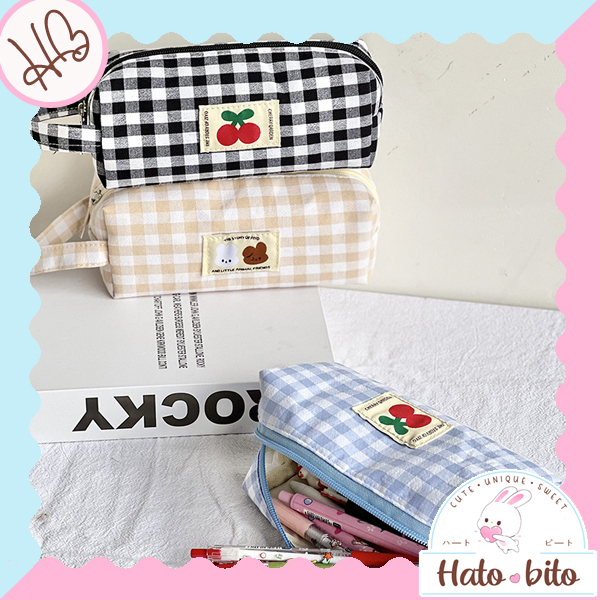 

Kotak pensil tempat pensil canvas classic plaid motif kotak-kotak lucu cute estetik HB1424