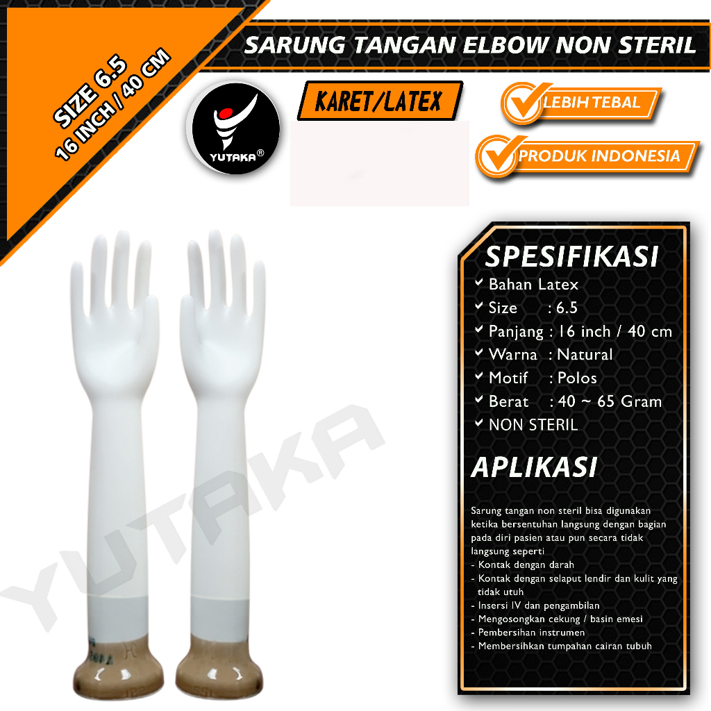 Sarung tangan karet yutaka medis surgical elbow non steril isi 10 psg/Sarung Tangan Karet elbow / Gynecology Non Steril 40CM untuk Kesehatan