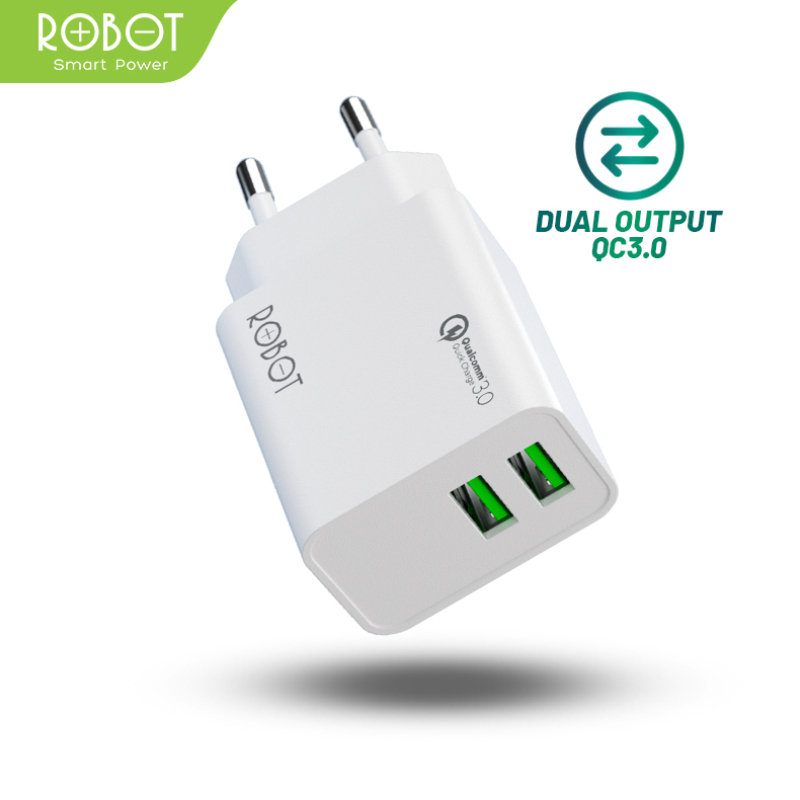 ROBOT Dual Port USB-A Charger Quick Charging Adaptor RT-F3 QC 3.0 18W 3A Original - Garansi 1 Tahun