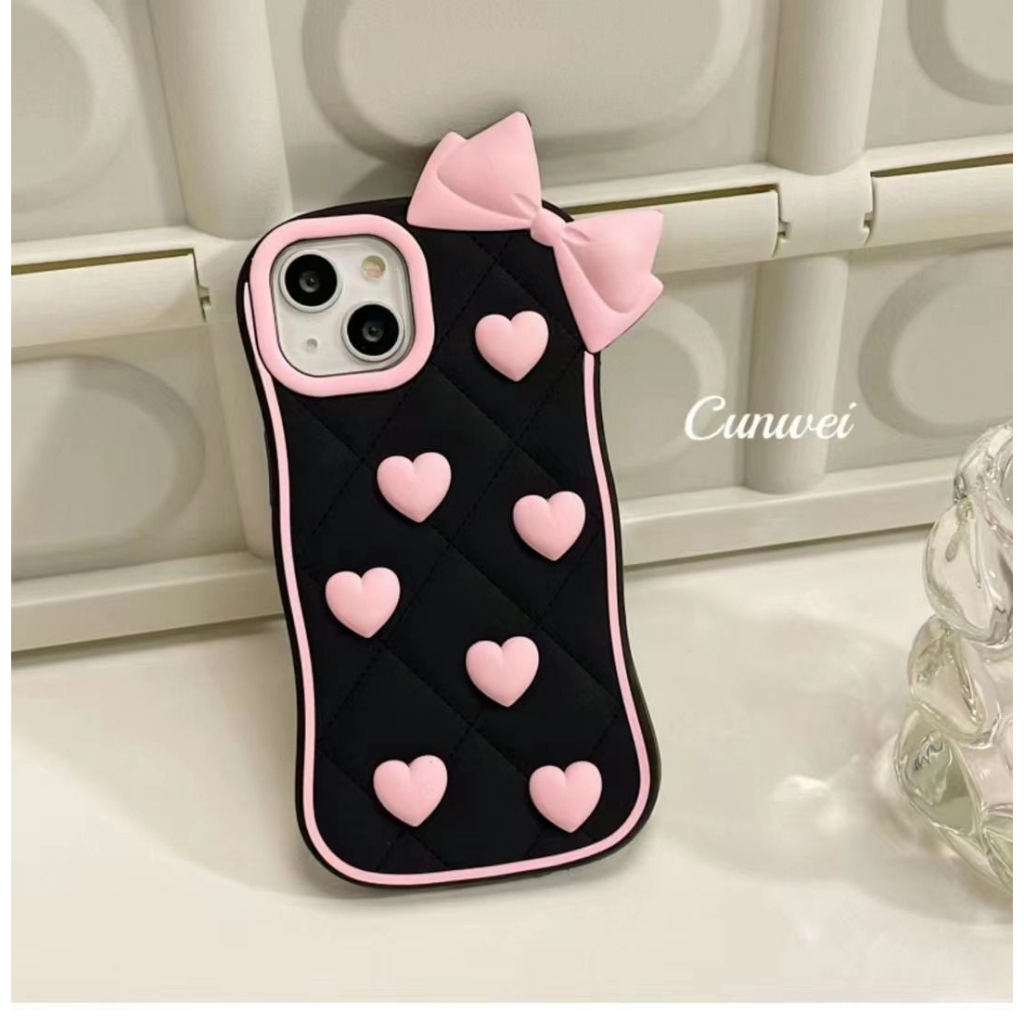 Soft Case 3D Black Love Pita untuk IP X XR XS 11 12 13 14
