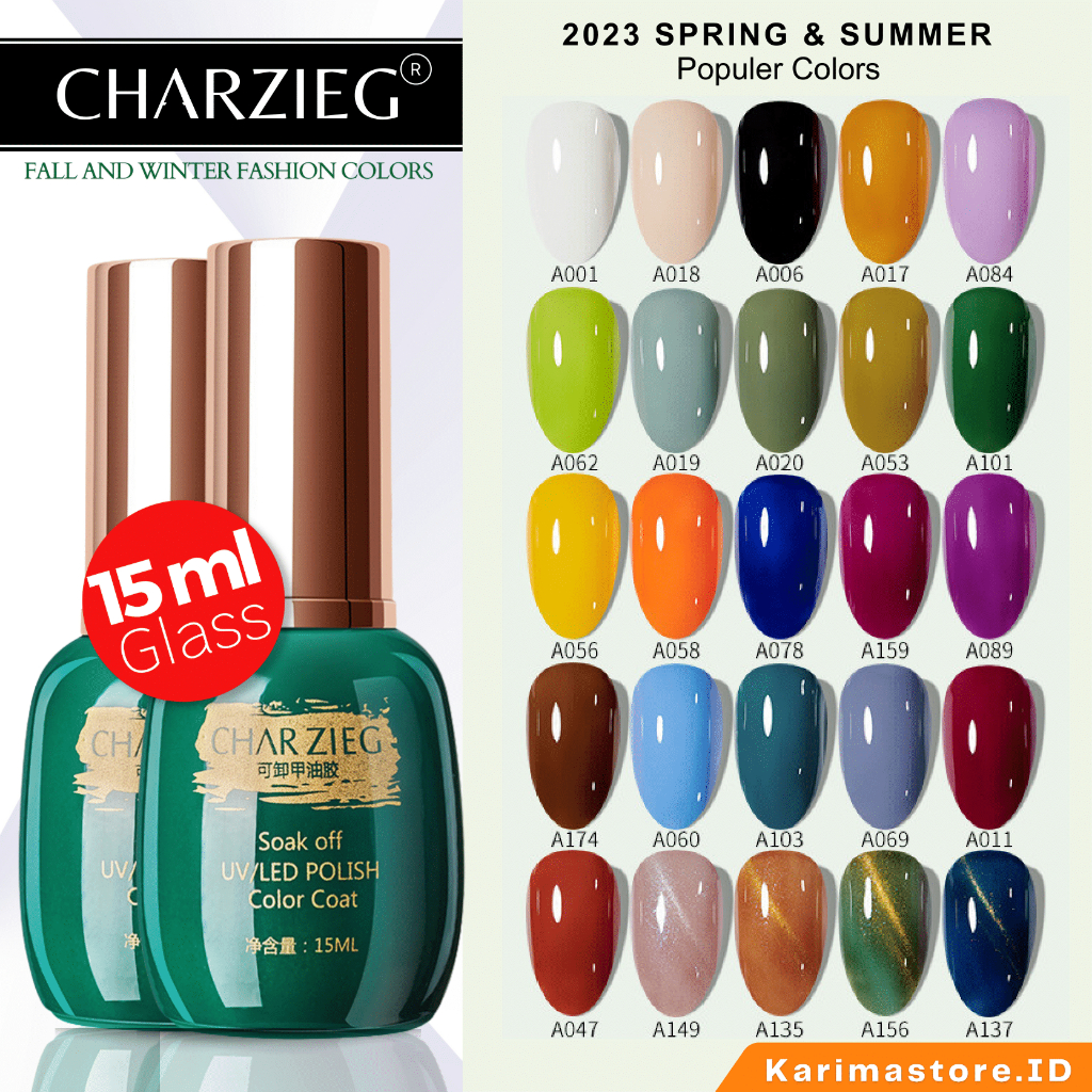 ❤️𝑪𝑯𝑨𝑹𝒁𝑰𝑬𝐆 | (𝟱𝟏-𝟭𝟬𝟬) 𝑲𝑼𝑻𝑬𝑲 𝑼𝑽 𝑮𝑬𝑳 𝑷𝑶𝑳𝑰𝑺𝑯 Charzieg 15ML Green Bottle 132 Colors | Kutek Gel UV | Charzieg UV Gel Polish